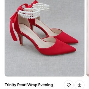 Kailee P. Chic Red Satin Heels with Pearl Strap size 8